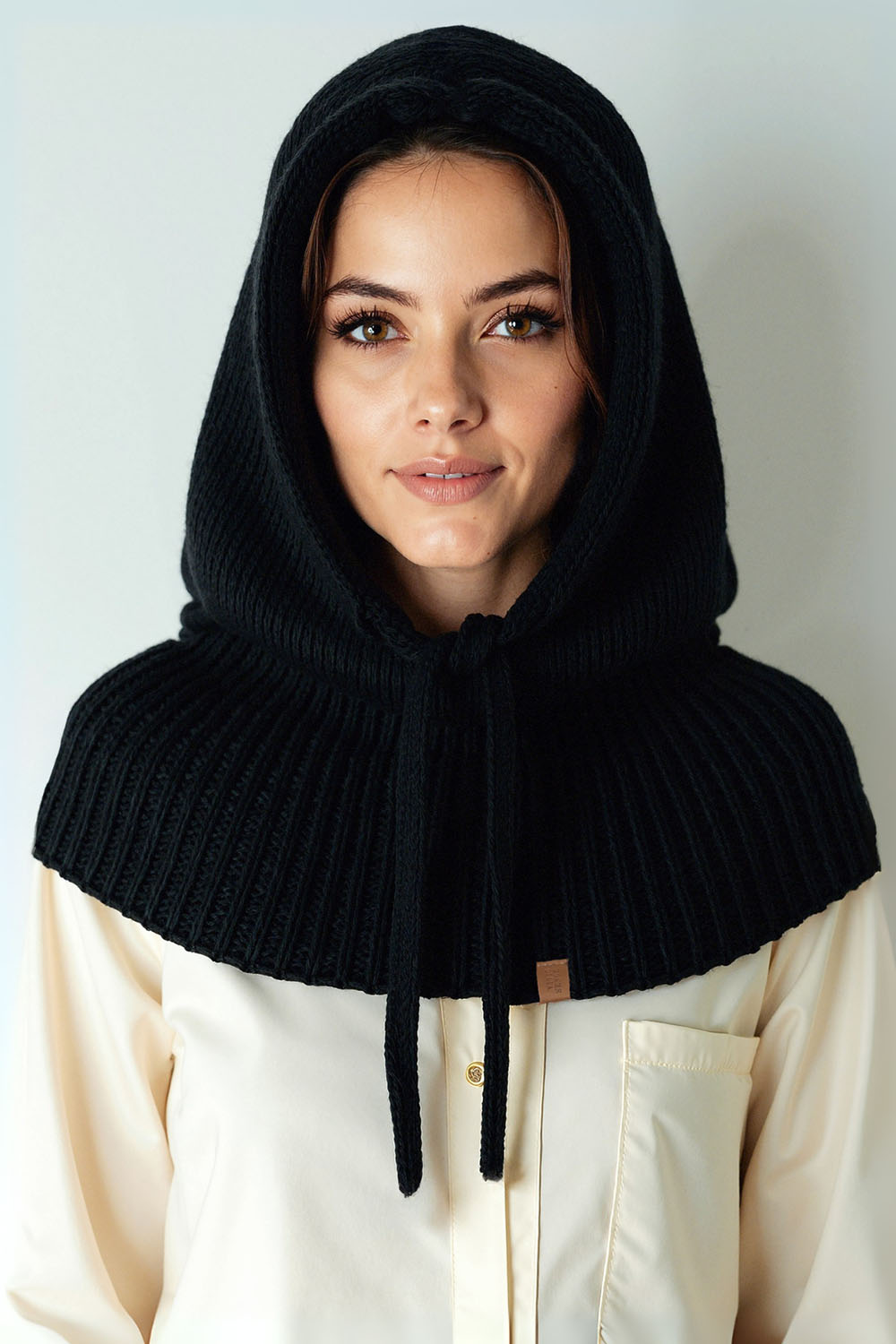 Vivisence Femme Cagoule Hiver Laine Merinos Et Coton Reglable Chaleur Douce, noir