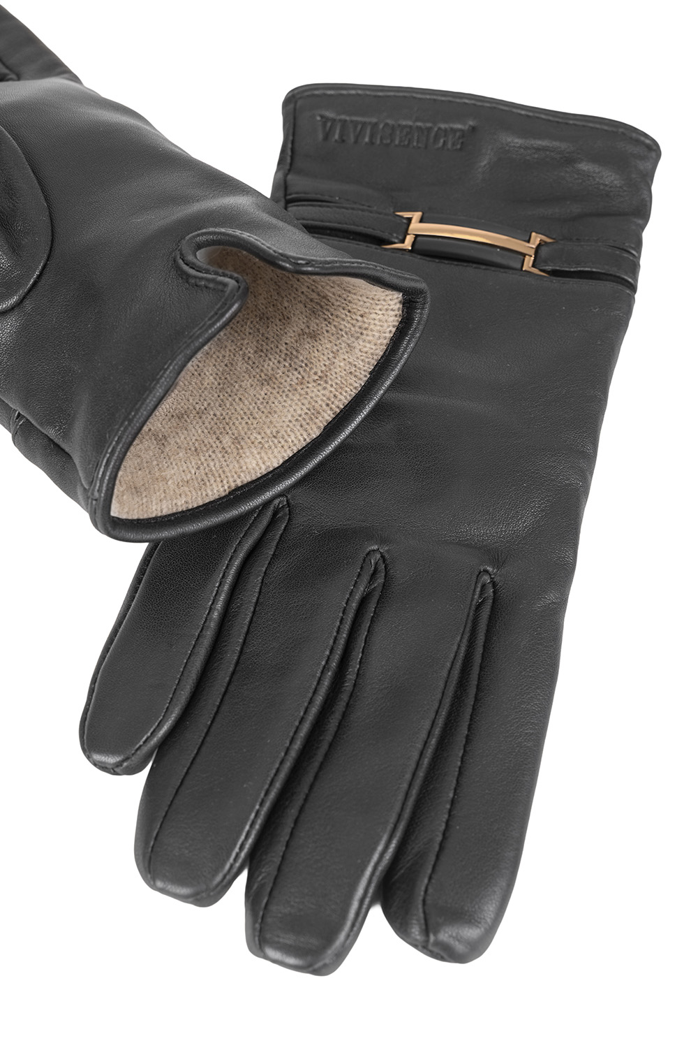 Vivisence Femme Gants En Cuir Hiver Doublure Laine Chaleur Et Confort, noir
