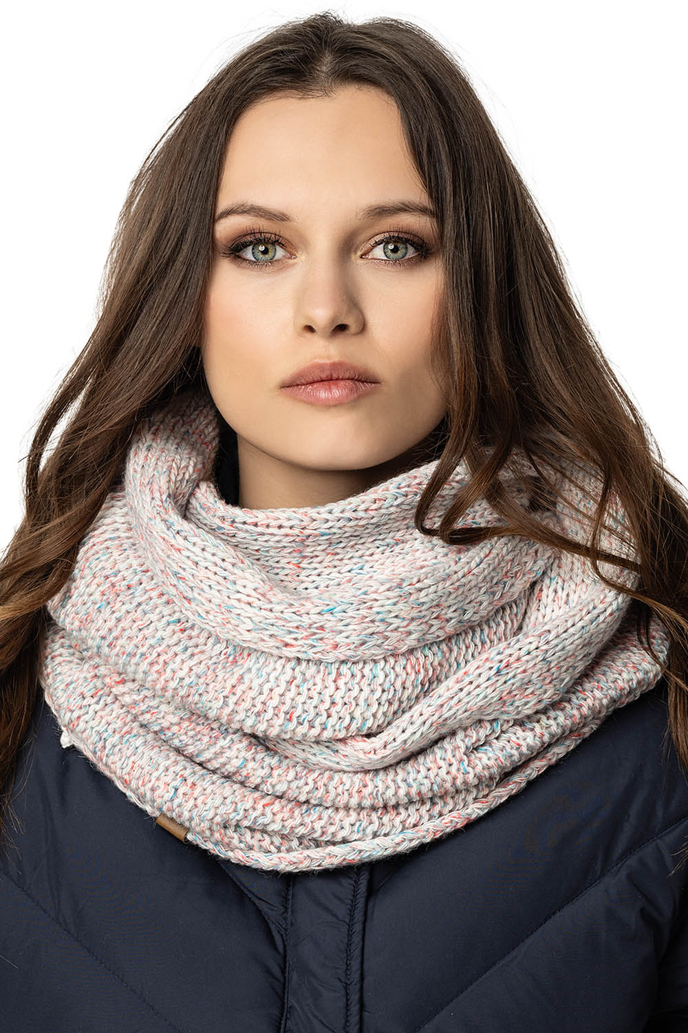 Vivisence Stylish Women's Winter Set Including Pompom Hat And Cozy Snood Scarf Made From Soft And Warm Fabric Smooth Fleece Lining Ideal For Cold Days, white melange