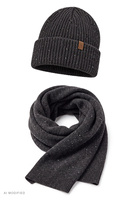 Vivisence ensemble bonnet écharpe laine mérinos soie homme hiver, graphite