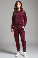 Vivisence Women's Tracksuit Set With Loose Hoodie And Tapered Trousers Stylish Activewear Featuring Elastic Waistband Side Pockets And Ribbed Trims For Daily Comfort, maroon