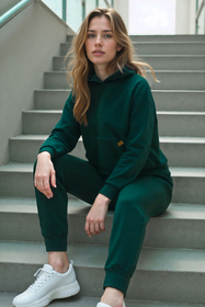 Vivisence Women Hoodie Sweatshirt Cotton Hood Pocket Casual Sportswear 9003, green