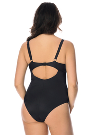 Vivisence Womens One Piece Swimsuit With Padded Cups Adjustable Straps V Neckline Floral Print Design, black