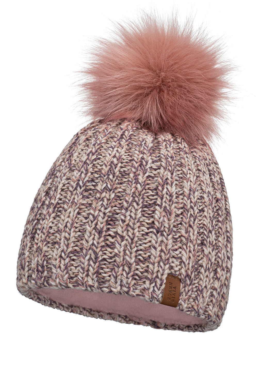 Vivisence Women's Winter Pom-Pom Hat Made From Soft And Warm Two-Colored Yarn With Soft Antistatic Fleece Lining Perfect Fit Design For Warmth And Style During Cold Winter Days, pink