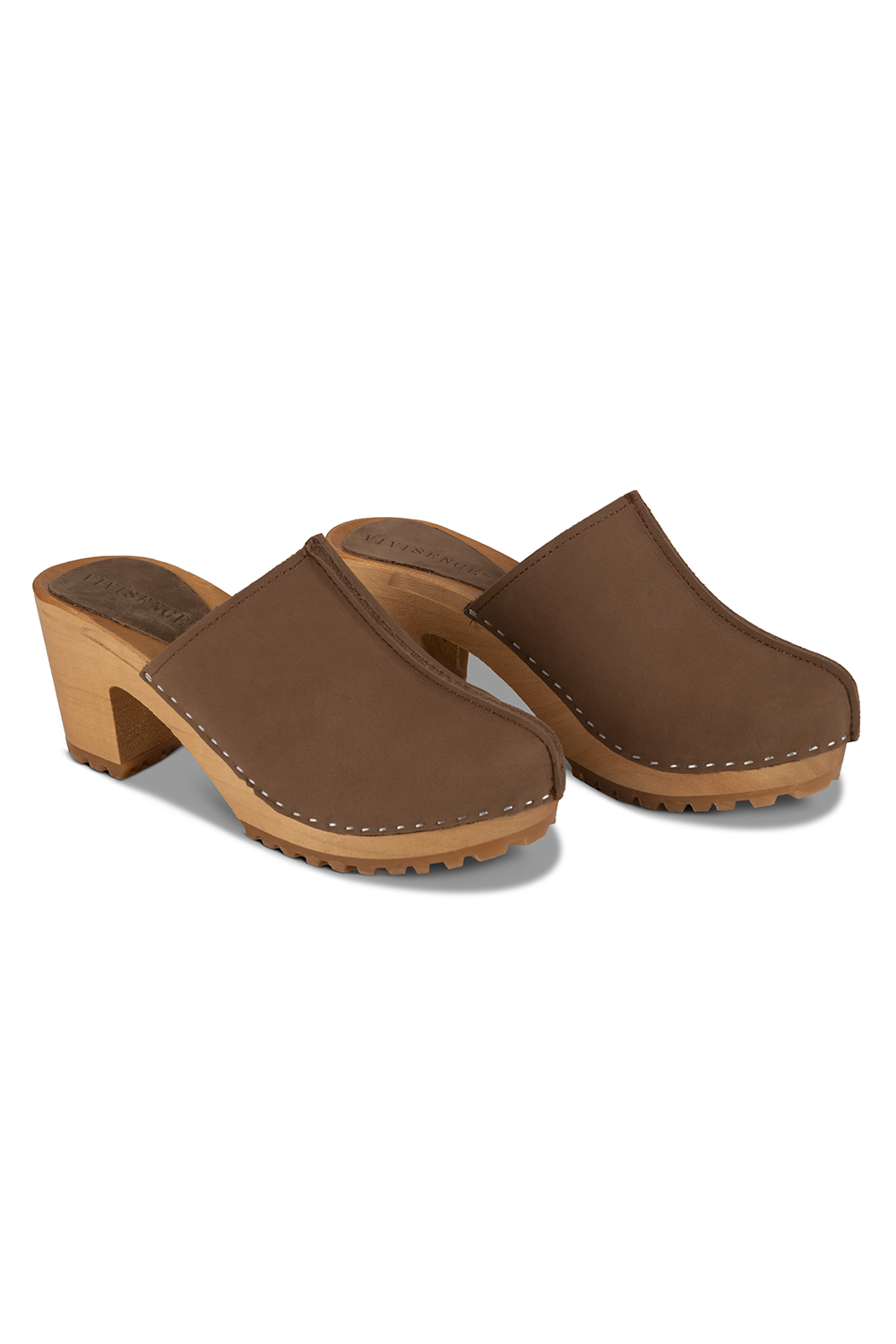 Vivisence Women’s Nubuck Clogs, Wooden Sole, Closed Toe Slip On Shoes with Heel, Comfortable Daily Wear, Brown