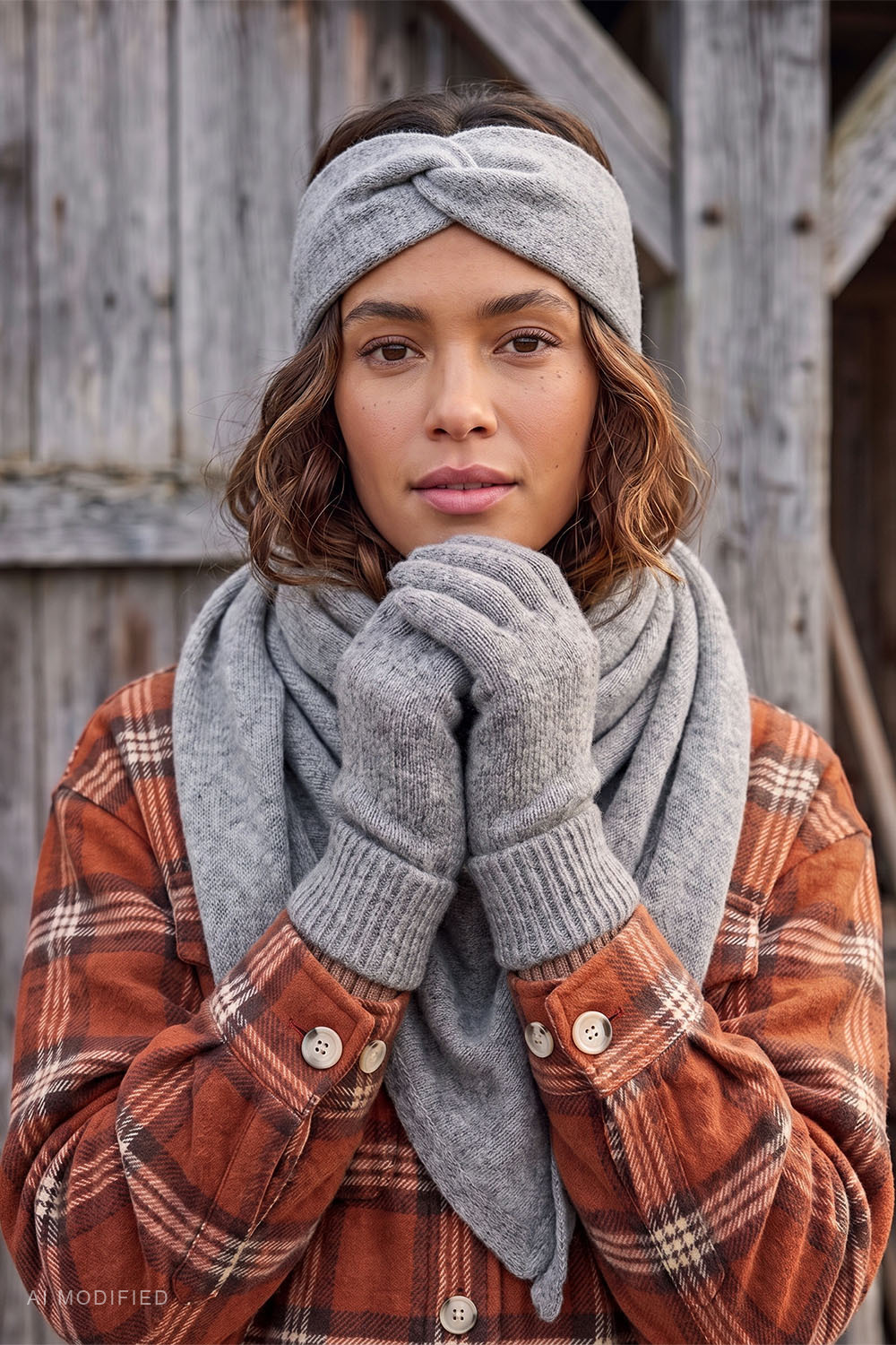 Vivisence Damen Dreiecksschal aus Strick für einfaches Styling, grau