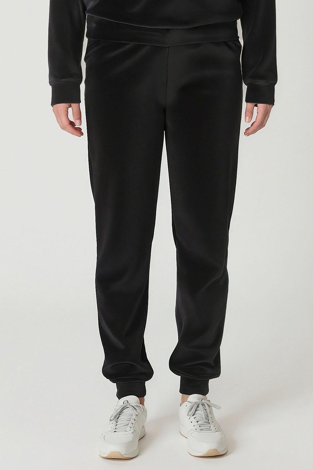 Vivisence Pantalon Femme Décontracté Coupe Ample Taille Élastique Poches Latérales Chevilles Resserrées Tenue Confort Détente Maison Loisirs Lounge Jogging, noir