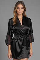 Vivisence Negligee Satin Kimono Sleeves For Feminine Comfort At Night 5031, black