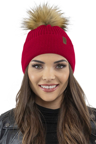 Vivisence Bonnet Femme Avec Pompon Pour L’Hiver En Fil Chaud Style Automnal 7042, rouge