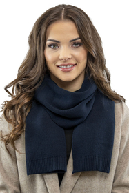 Vivisence Elegant Women's Winter Set Including Classic Beret With Floral Decoration And Matching Long Warm Wool Scarf Ideal For Cold Winter And Autumn Days, dark blue