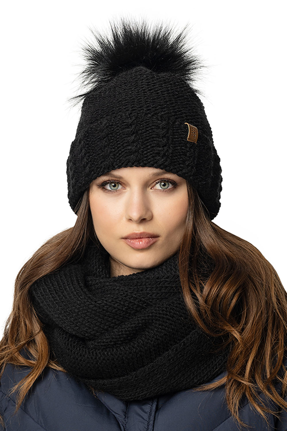 Vivisence Women's Pom Pom Hat Fleece Lined Perfect Fit Extra Warm, black