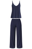 Vivisence Pyjama Set Femme Viscose Bretelles Fines Coupe Ample Confort Nuit 2046, bleu marine