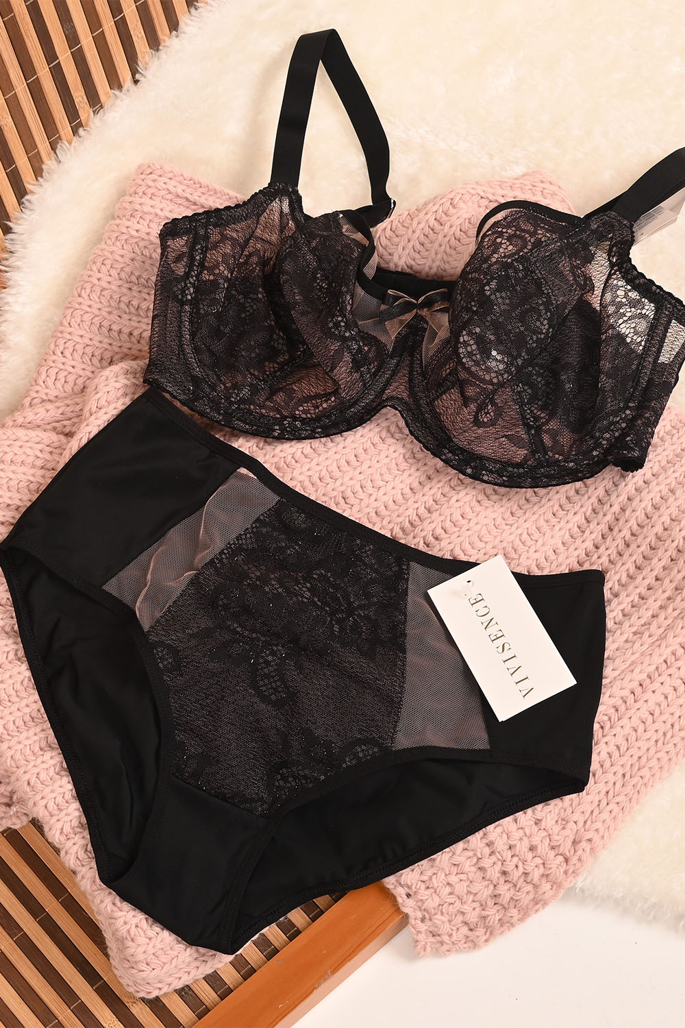 Vivisence Womens Lace Underwire Bra With Soft Cups Adjustable Straps Mesh Details Ideal For Everyday Wear, black