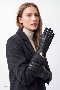 Vivisence Women's Leather Gloves Natural Leather Warm Lined, black