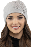Vivisence Bonnet Femme En Laine Avec Fleur Douillet Et Antistatique Pour L’Hiver 7053, gris clair