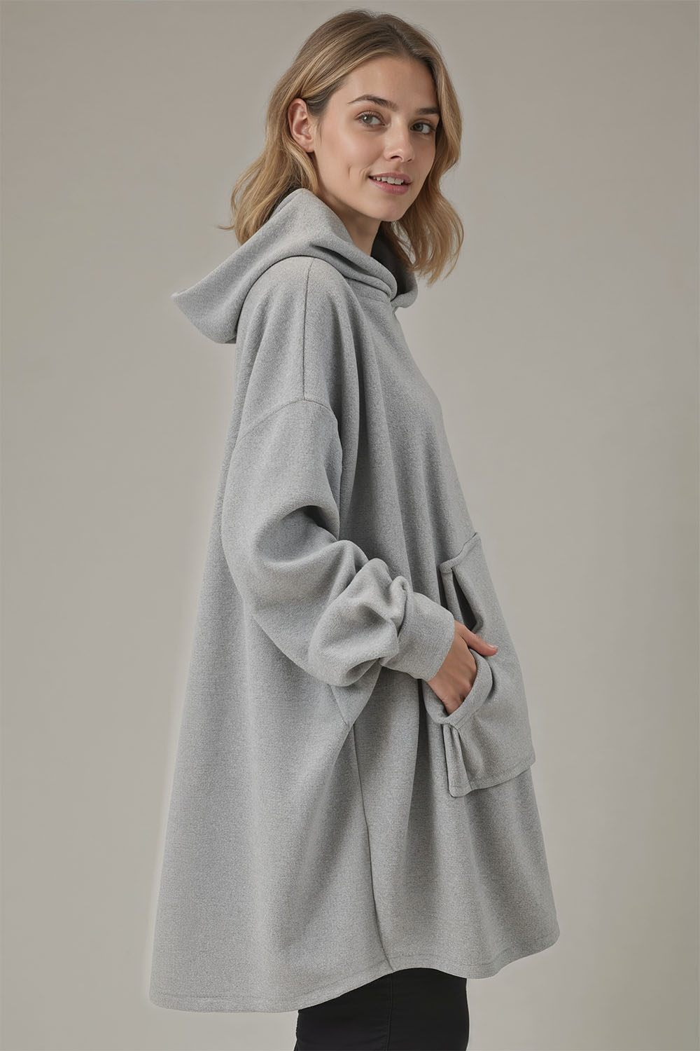 Vivisence Women’s Hoodie Blanket Sweatshirt Oversized Warmth Comfort 5029, light grey