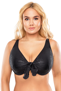 Vivisence Womens Underwire Swim Bra Non Padded with Tie Front Adjustable Straps for Full Bust Support, black shine