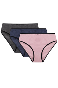 Vivisence Woman Briefs Cotton Midi Bikini Smooth Underwear 4016 3-Pack, Black Elastic: Pink/Navy Blue/Graphite 3-pack
