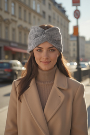 Vivisence Women Headband Soft Fluffy Knit Twist Front Cozy Warmth For Cold Days, light grey