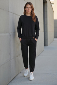 Vivisence Sweatshirt Damen Mit Rundhalsausschnitt Aus Baumwolle Langer Ärmel Bequemer Schnitt 9004, schwarz