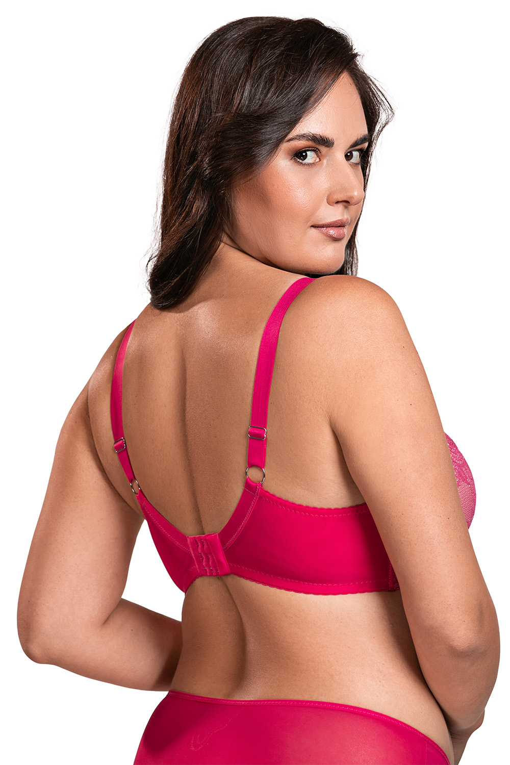 Vivisence Underwired Bra Lace Semi Padded Bra Half-Padded Cups Floral Lace Details Adjustable Straps Side Seam Boning Perfect for Elegant Gift, fuchsia