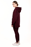 Vivisence Damen Leggings Und Hoodie Set Baumwollmix Mit Stretch Für Alltag, weinrot