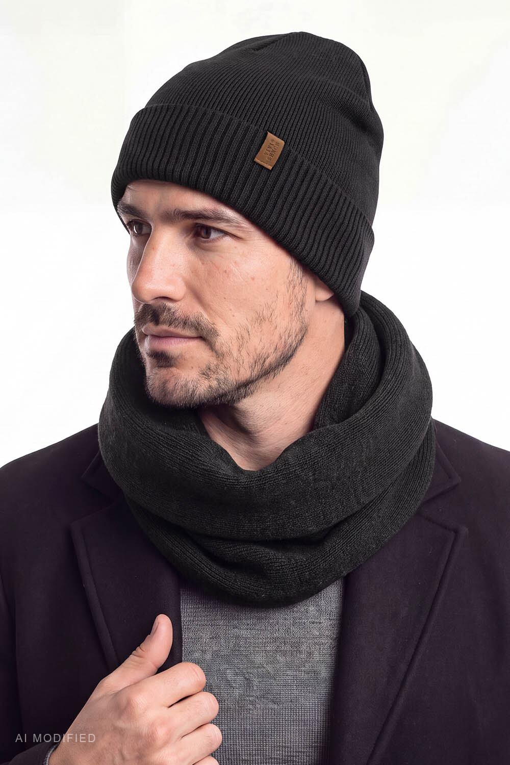 Vivisence Men's Merino Wool Beanie Hat Ribbed Warm Headwear, black