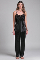 Vivisence Pyjama Ensemble Satin Bretelles Réglables Idéal pour la Nuit 2035, noir