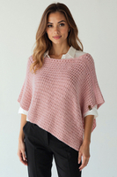 Vivisence Damen Strickponcho Asymmetrischer Schnitt Wärmender Komfort, Pink