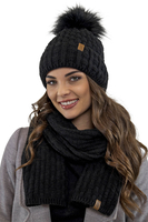 Vivisence Femme Ensemble Bonnet Pompon Écharpe Moufles Chaud Hiver Élégant, noir