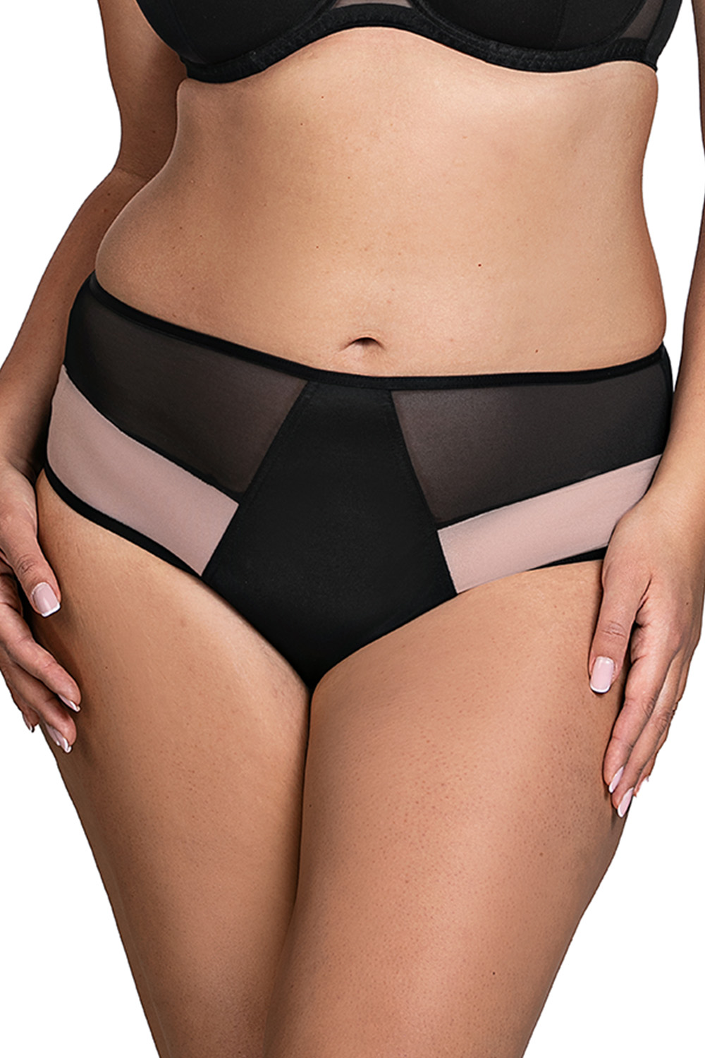 Vivisence Damen Slip Mit Klassischem Schnitt Eleganter Slip Zarte Spitze Weiches Beiges Netz Baumwollzwickel Und Elastische Kanten Für Höchsten Komfort, Schwarz