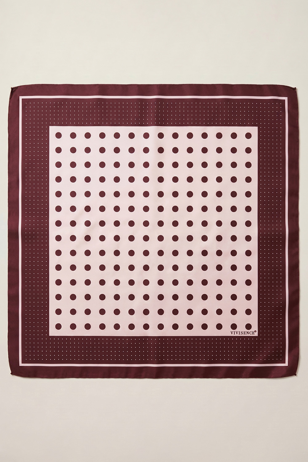 Vivisence Carré de Soie Femme 65 x 65 cm, Foulard en Soie Naturelle 14 Momme, Bords Roulottés à la Main, Motif à Pois Marron/Rose, Marron/Rose/Pois