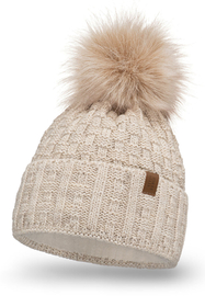 Vivisence Pom Pom Hat For Women Fleece Lined Knitted Winter Style 7015, beige