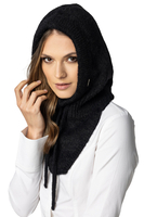 Women's Hood And Gloves for Winter and Autumn Set Stylish Balaclava Warm And Functional For Cold Weather Comfort With Soft Yarn And Elegant Tinsel Detail 7097Kmpl, black