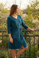 Vivisence Femme Robe de Chambre Coton Fermeture Éclair Confort à la Maison 5011, turquoise foncé