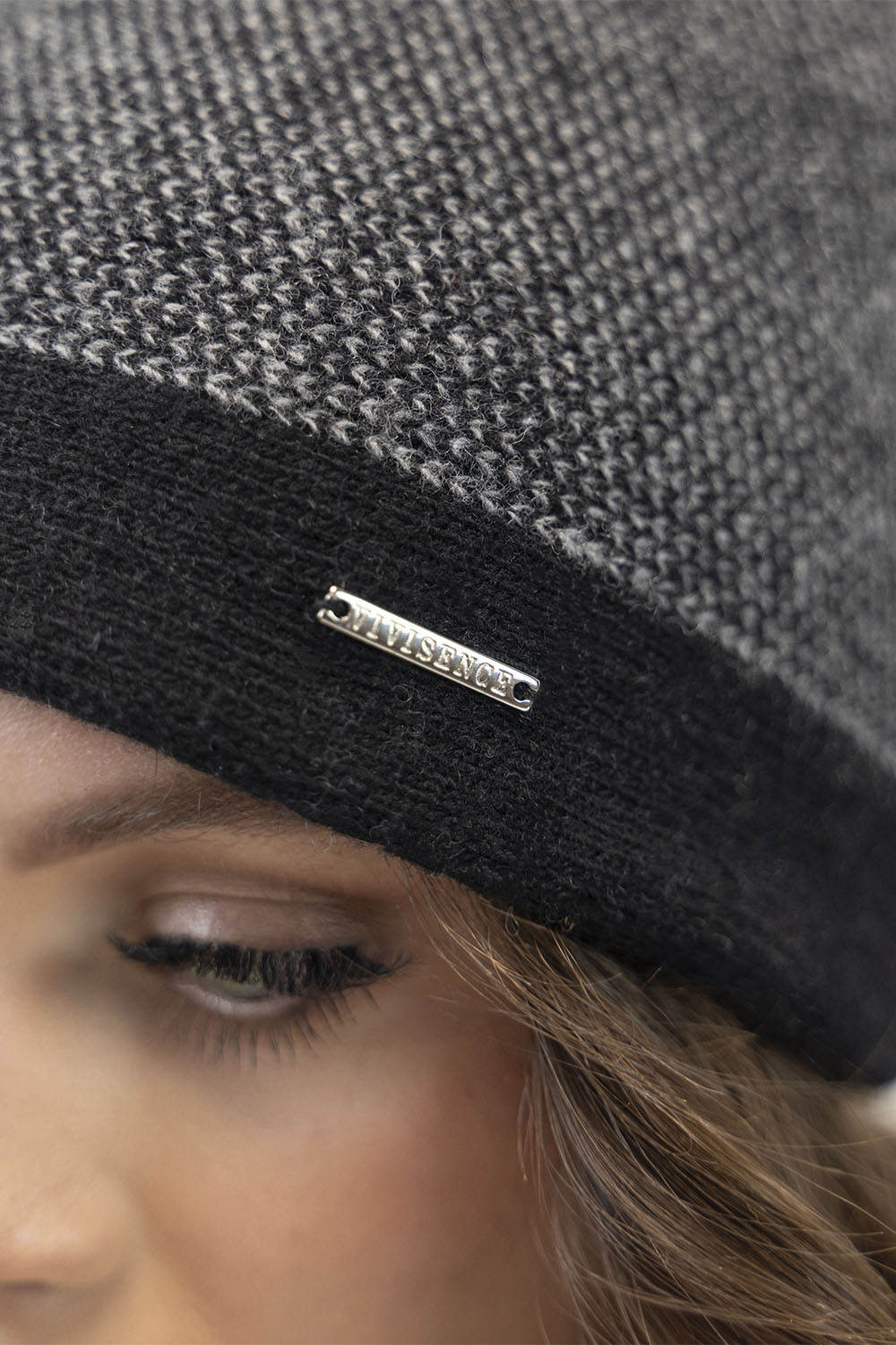 Vivisence Bonnet À Pompon Femme Tricoté Motif Pied-De-Poule Subtil 7095, pied-de-poule noir