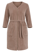 Vivisence Dressing Gown Cotton Zipper and Belt Pockets Home Comfort 5011, beige
