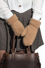 Vivisence Women's Gloves for Winter and Autumn Stylish Fleece Lined One Finger With Turned Up Hem Made From Soft Yarn Perfect For Cold Winter Days 7205, carmel