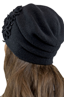 Vivisence Women's Winter Hat Wool With Floral Applique Warm Antistatic 7053, black