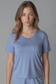 Vivisence Femme Haut de Pyjama Viscose Manches Courtes Confort pour Nuit 2201, bleu ciel