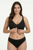 Vivisence Women’s Wireless Front Zip Bra, Soft Cotton Blend Everyday Comfort Bra with Adjustable Straps and Wide Underband, black