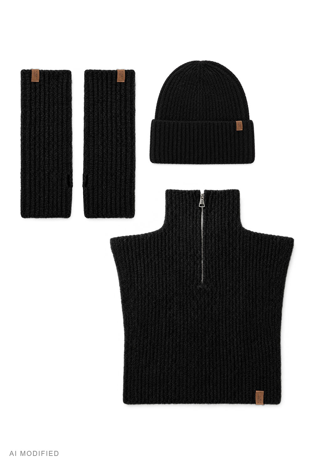 Vivisence ensemble femme bonnet snood chauffe-mains tricot chaud, noir