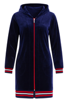 Vivisence Robe Cotton with Zipper Fastening and Cuffed Sleeves 5018, dark blue