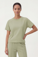Vivisence Damen T-Shirt Kurzarm Rundhals Elastischer Baumwolle Bequem, olivfarben