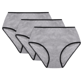 Vivisence Woman Briefs Cotton Smooth High Waist Underwear 4017 3-Pack, black elastic: grey