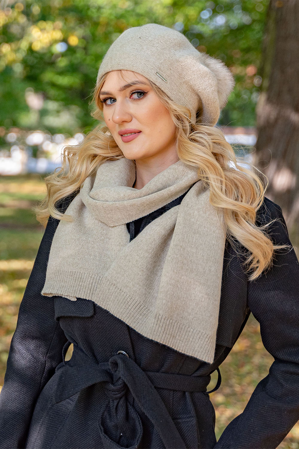 Vivisence Damen Winter Schal Mit Dekorativer Bindung Für Kalte Wintertage 7104, beige