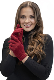Vivisence Damen Winter Set Bommelmütze Loop Schal Handschuhe Warm Elegant, weinrot