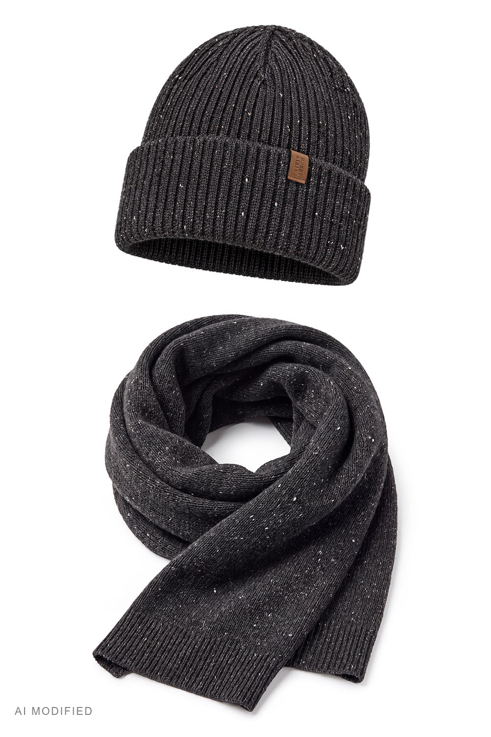 Vivisence Herren Winterset Mütze Schal Merinowolle Seide Set, dunkelgrau