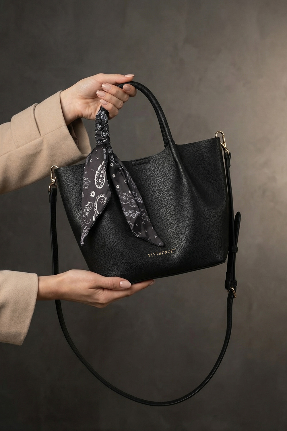 Vivisence Femme Sac À Bandoulière Pochette Cosmetic Amovible pour Tous Les Jours, noir
