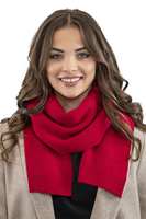 Vivisence Elegant Women's Winter Set Including Classic Beret With Floral Decoration And Matching Long Warm Wool Scarf Ideal For Cold Winter And Autumn Days, red